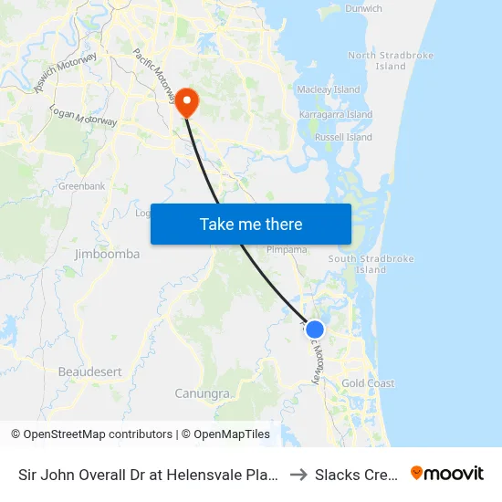 Sir John Overall Dr at Helensvale Plaza to Slacks Creek map