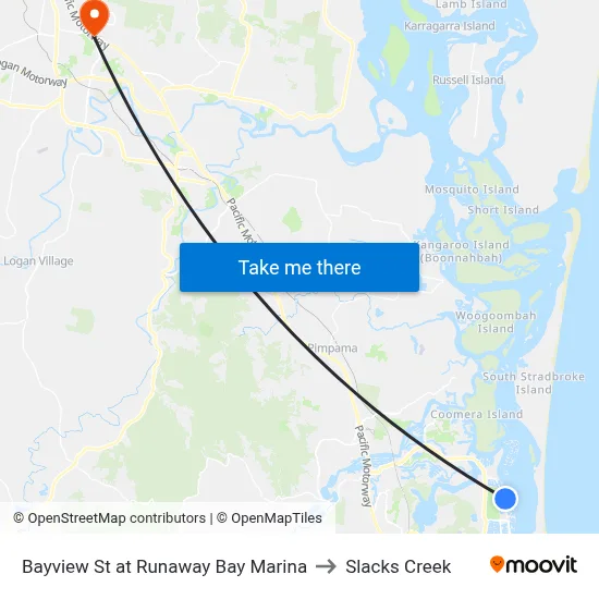 Bayview St at Runaway Bay Marina to Slacks Creek map