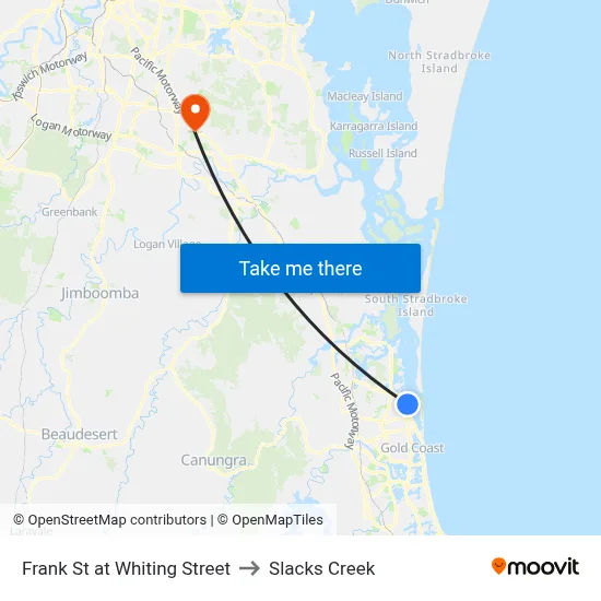 Frank St at Whiting Street to Slacks Creek map