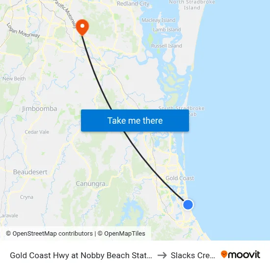 Gold Coast Hwy at Nobby Beach Station to Slacks Creek map