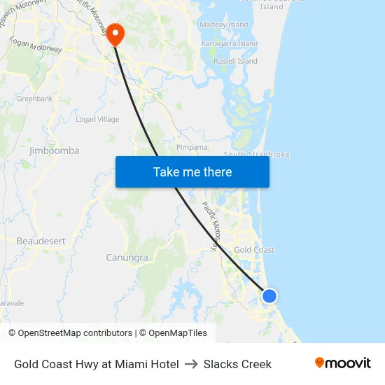 Gold Coast Hwy at Miami Hotel to Slacks Creek map