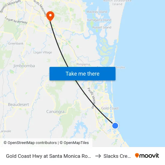 Gold Coast Hwy at Santa Monica Road to Slacks Creek map