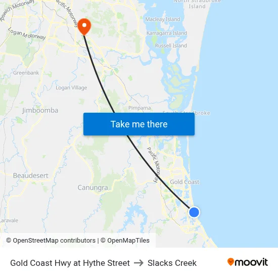 Gold Coast Hwy at Hythe Street to Slacks Creek map