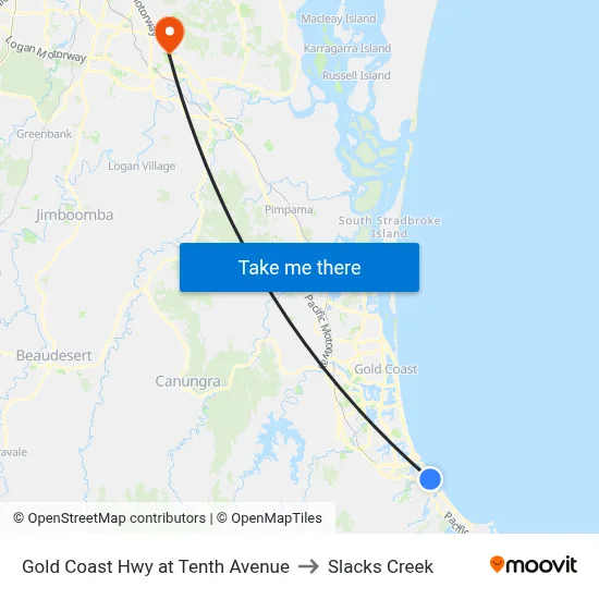 Gold Coast Hwy at Tenth Avenue to Slacks Creek map