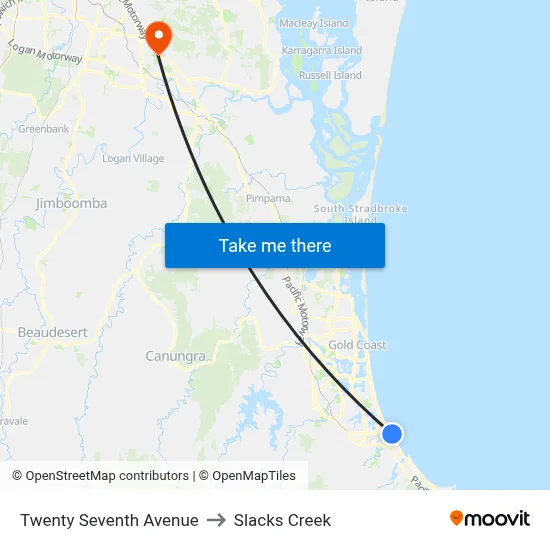 Twenty Seventh Avenue to Slacks Creek map
