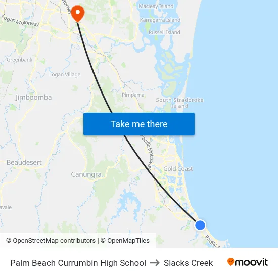 Palm Beach Currumbin High School to Slacks Creek map