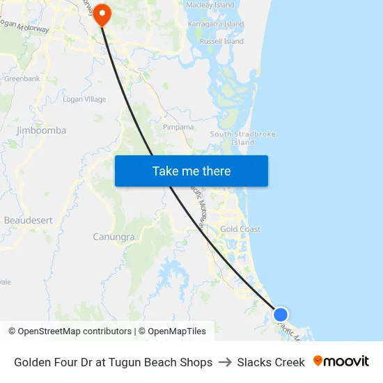 Golden Four Dr at Tugun Beach Shops to Slacks Creek map