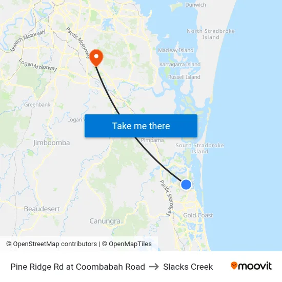 Pine Ridge Rd at Coombabah Road to Slacks Creek map