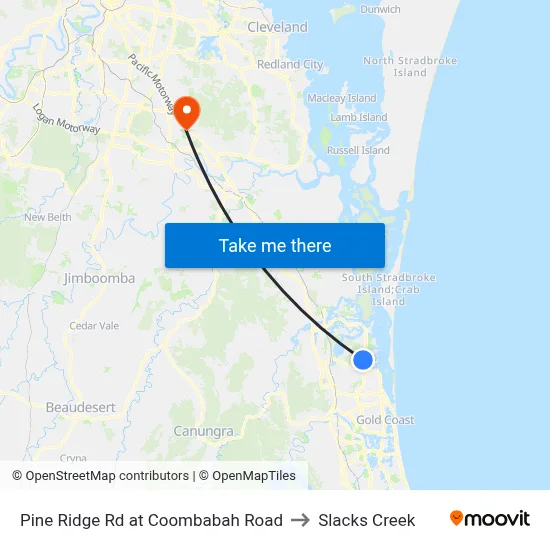 Pine Ridge Rd at Coombabah Road to Slacks Creek map