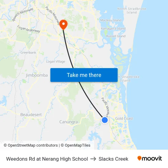 Weedons Rd at Nerang High School to Slacks Creek map