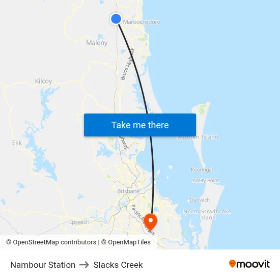 Nambour Station to Slacks Creek map