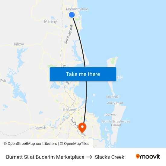 Burnett St at Buderim Marketplace to Slacks Creek map