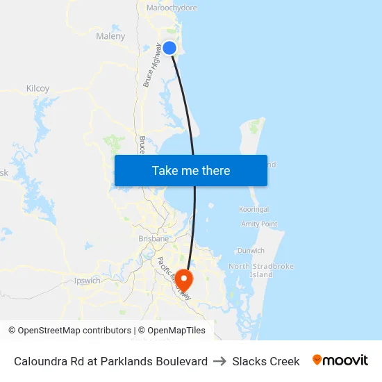 Caloundra Rd at Parklands Boulevard to Slacks Creek map