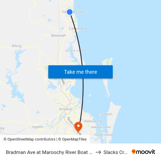 Bradman Ave at Maroochy River Boat Ramp to Slacks Creek map
