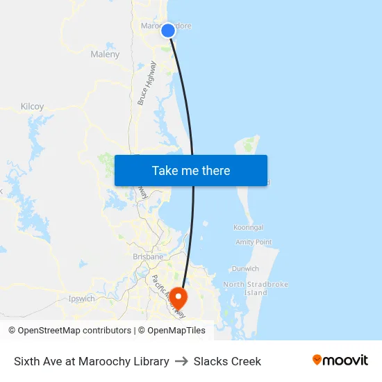 Sixth Ave at Maroochy Library to Slacks Creek map