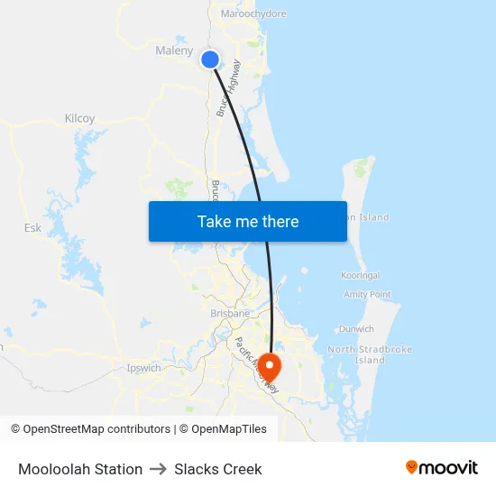 Mooloolah Station to Slacks Creek map