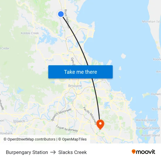 Burpengary Station to Slacks Creek map