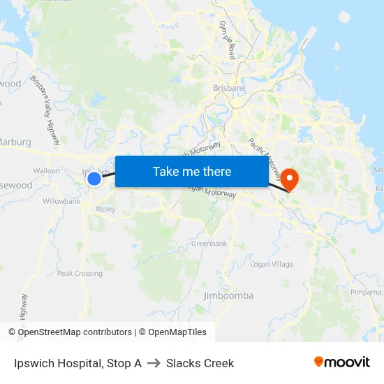 Ipswich Hospital, Stop A to Slacks Creek map