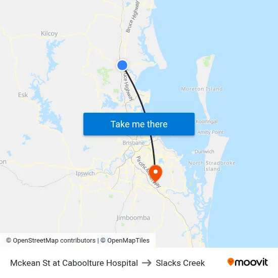 Mckean St at Caboolture Hospital to Slacks Creek map