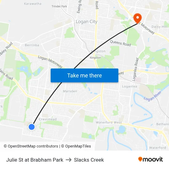 Julie St at Brabham Park to Slacks Creek map