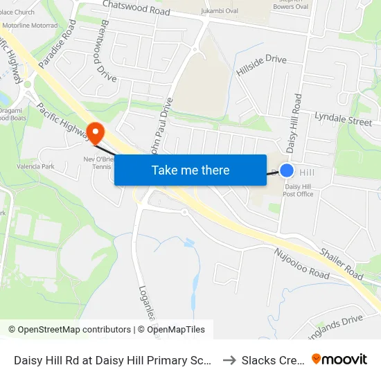 Daisy Hill Rd at Daisy Hill Primary School to Slacks Creek map