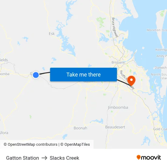 Gatton Station to Slacks Creek map