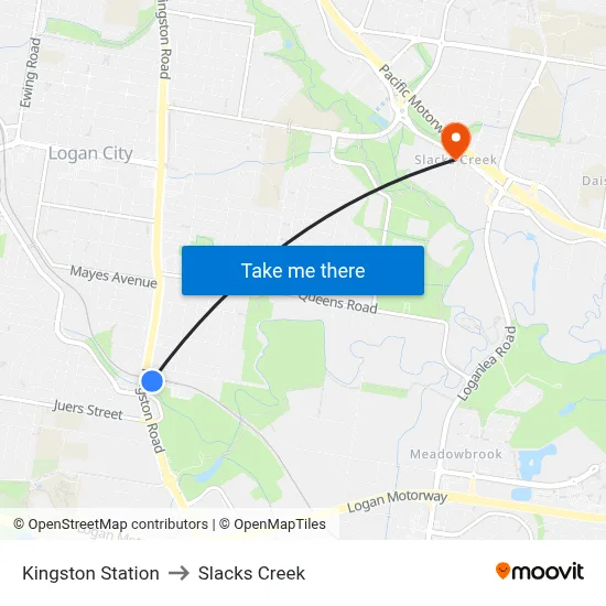 Kingston Station to Slacks Creek map
