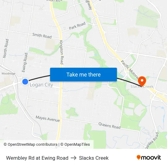 Wembley Rd at Ewing Road to Slacks Creek map