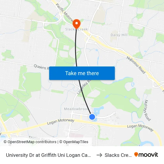 University Dr at Griffith Uni Logan Campus to Slacks Creek map