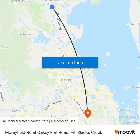 Morayfield Rd at Oakey Flat Road to Slacks Creek map