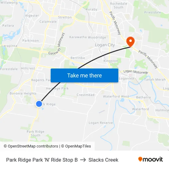 Park Ridge Park 'N' Ride Stop B to Slacks Creek map
