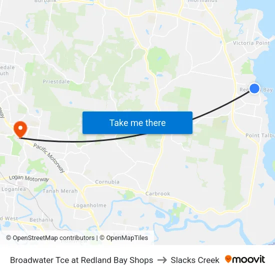 Broadwater Tce at Redland Bay Shops to Slacks Creek map