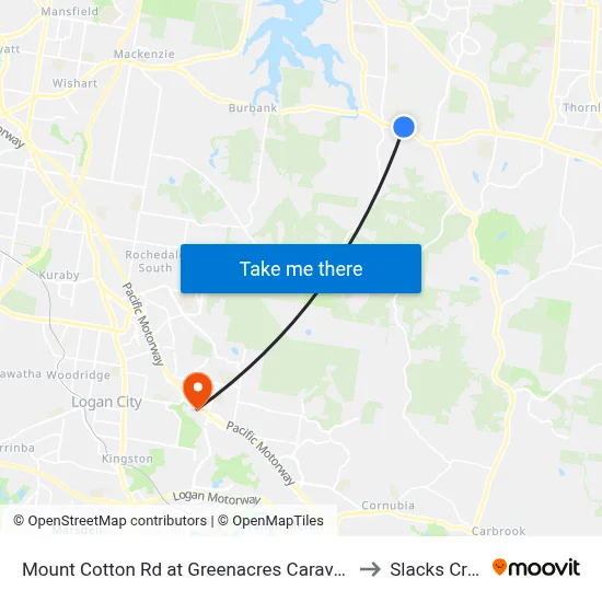Mount Cotton Rd at Greenacres Caravan Park to Slacks Creek map
