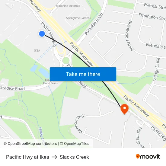 Pacific Hwy at Ikea to Slacks Creek map