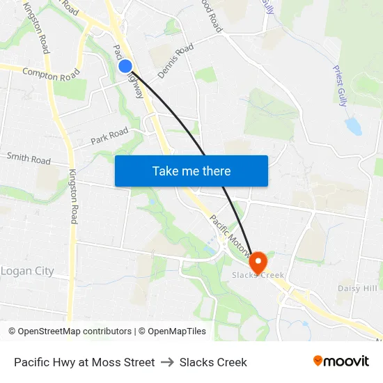 Pacific Hwy at Moss Street to Slacks Creek map