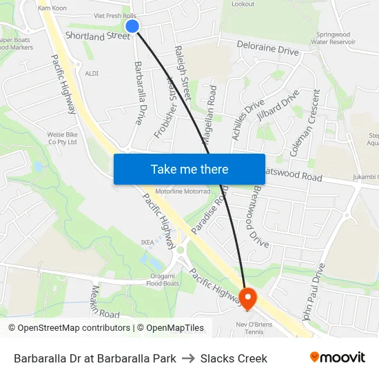 Barbaralla Dr at Barbaralla Park to Slacks Creek map