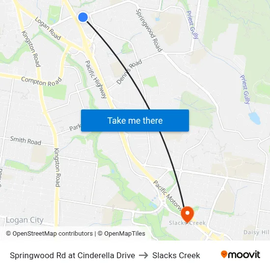 Springwood Rd at Cinderella Drive to Slacks Creek map
