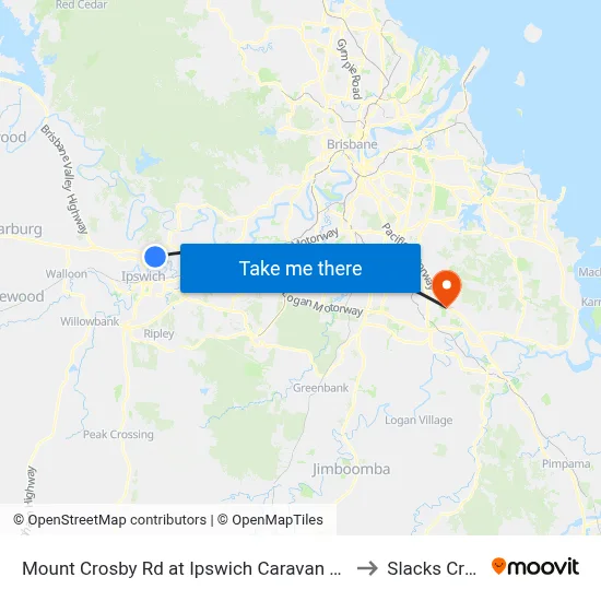 Mount Crosby Rd at Ipswich Caravan Village to Slacks Creek map