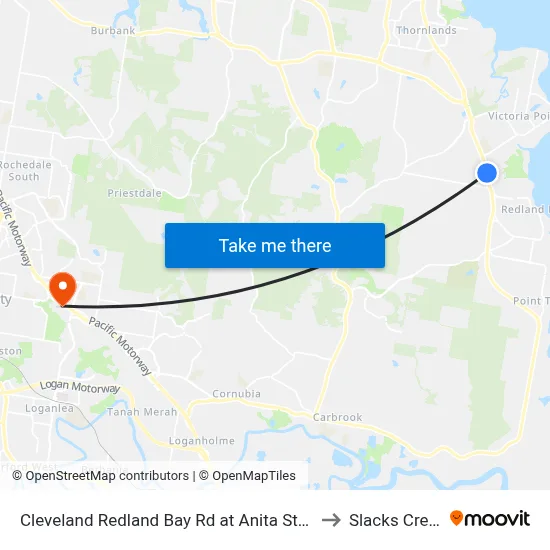 Cleveland Redland Bay Rd at Anita Street to Slacks Creek map