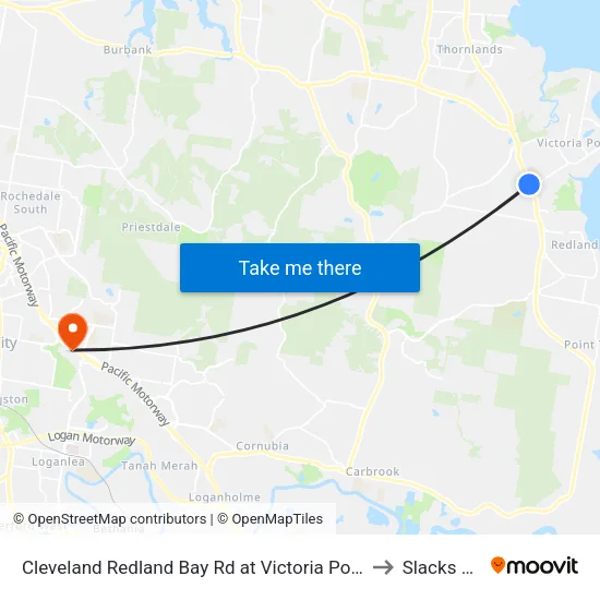 Cleveland Redland Bay Rd at Victoria Point High School to Slacks Creek map