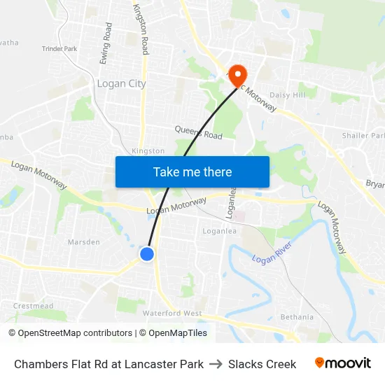 Chambers Flat Rd at Lancaster Park to Slacks Creek map
