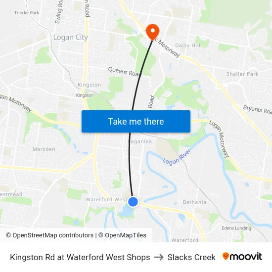 Kingston Rd at Waterford West Shops to Slacks Creek map