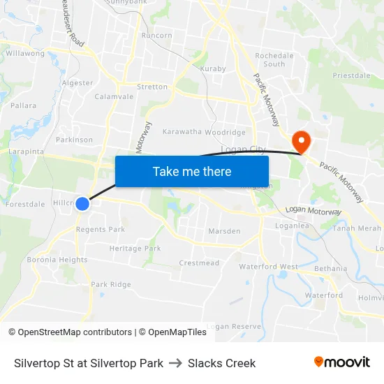 Silvertop St at Silvertop Park to Slacks Creek map