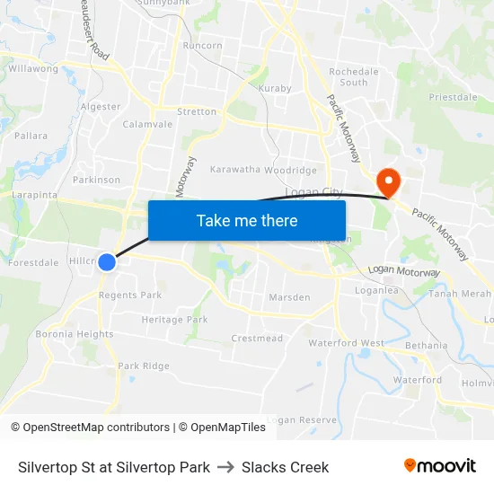Silvertop St at Silvertop Park to Slacks Creek map