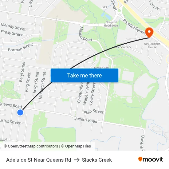 Adelaide St Near Queens Rd to Slacks Creek map