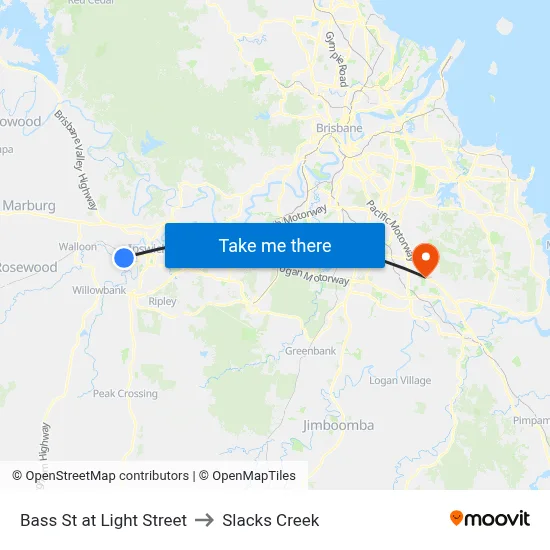 Bass St at Light Street to Slacks Creek map