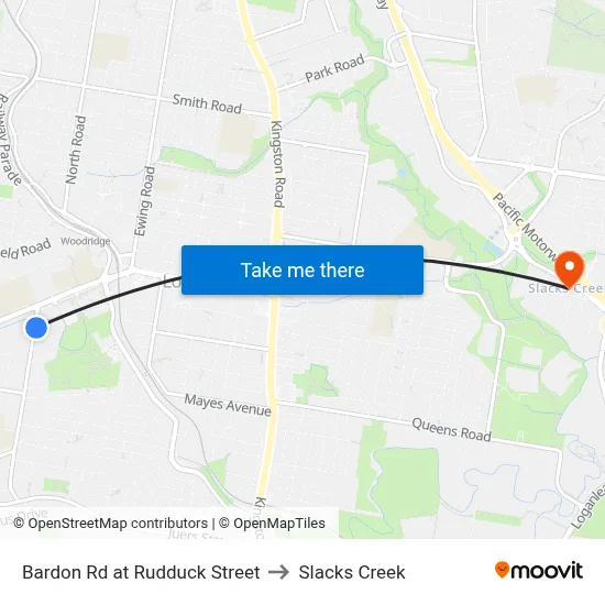 Bardon Rd at Rudduck Street to Slacks Creek map
