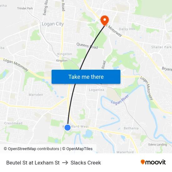 Beutel St at Lexham St to Slacks Creek map