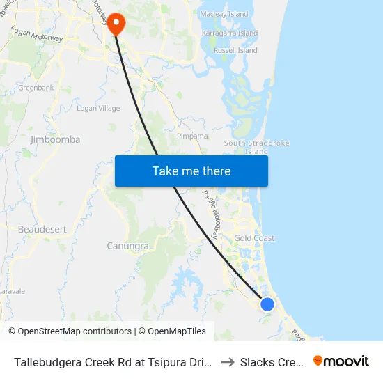 Tallebudgera Creek Rd at Tsipura Drive to Slacks Creek map