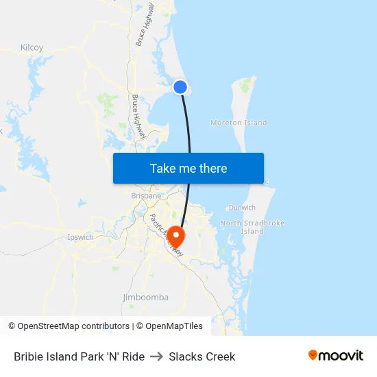 Bribie Island Park 'N' Ride to Slacks Creek map